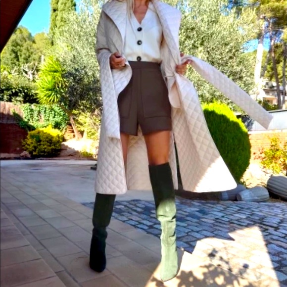 Spring Fashion Quilted Long Ivory Coat - Picture 9 of 9